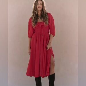Free People Vibrant Red Midi Dress